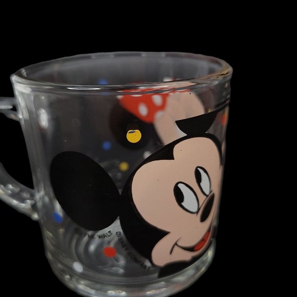 Vintage Walt Disney Company Mickey Minnie Mouse Clear Glass Coffee Cup 10 Oz Mug - Picture 9 of 9